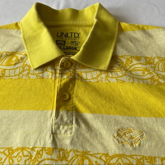 Ecko Unltd the exhibit x Askew One yellow white polo X-Large Wide Stripes - Picture 8 of 8